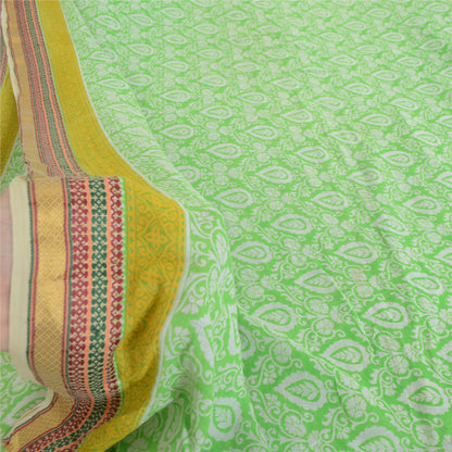 Sanskriti Vintage Sarees Green Woven Border Pure Cotton Print Sari Craft Fabric