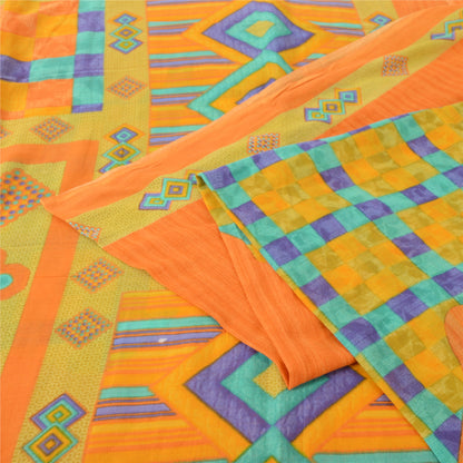 Sanskriti Vintage Sarees Indian Saffron Pure Cotton Print Sari 5yd Craft Fabric