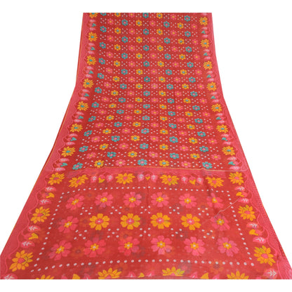 Sanskriti Vintage Sarees From India Red Pure Cotton Print Sari 5yd Craft Fabric