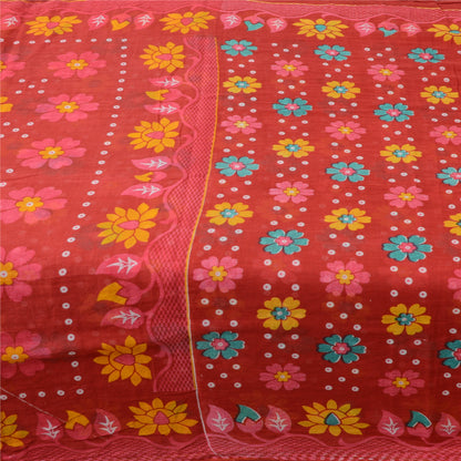 Sanskriti Vintage Sarees From India Red Pure Cotton Print Sari 5yd Craft Fabric