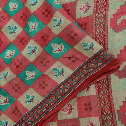 Sanskriti Vintage Sarees From India Red Pure Cotton Print Sari 5yd Craft Fabric