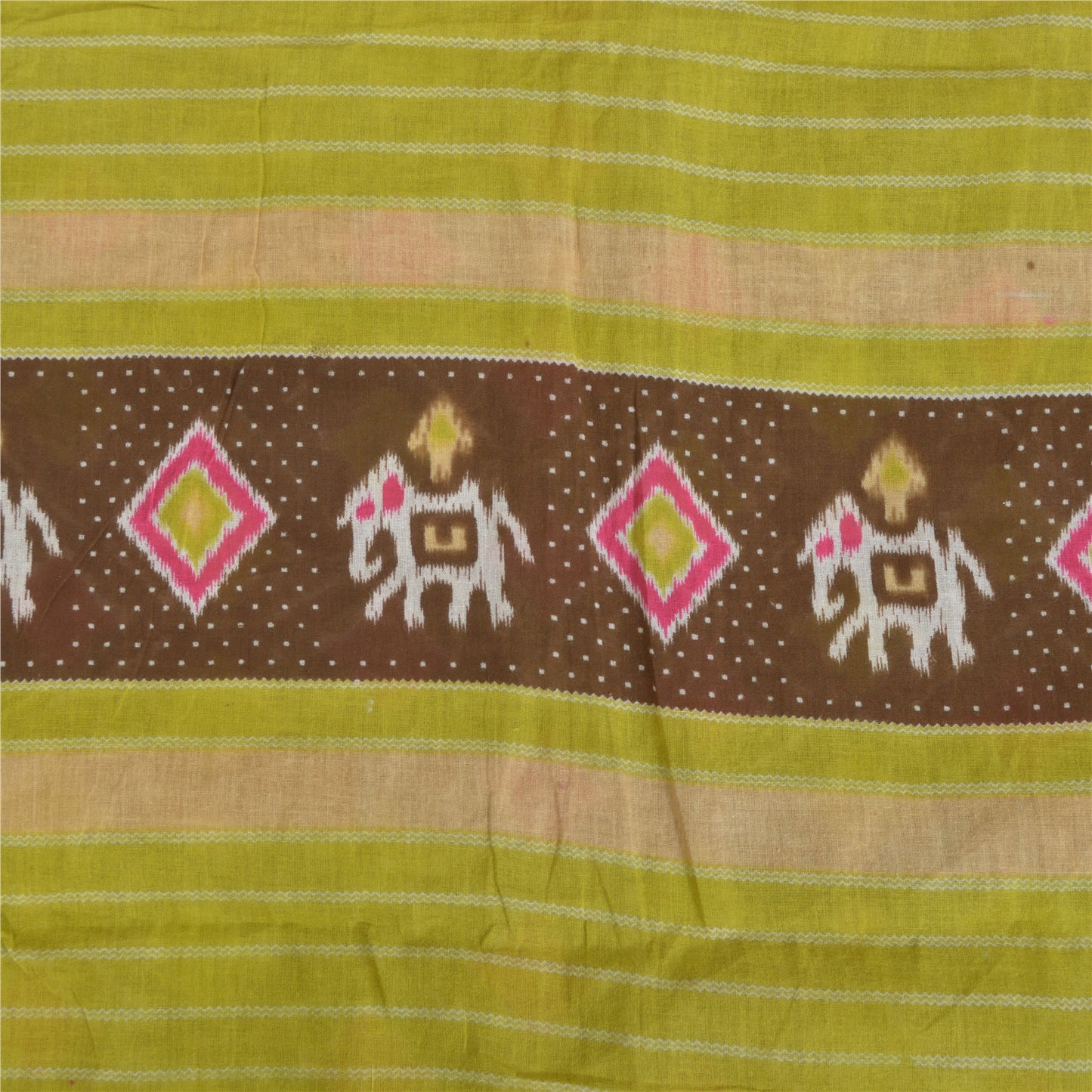 Sanskriti Vintage Sarees Brown/Pink Patan Patola Pure Cotton Printed Sari Fabric