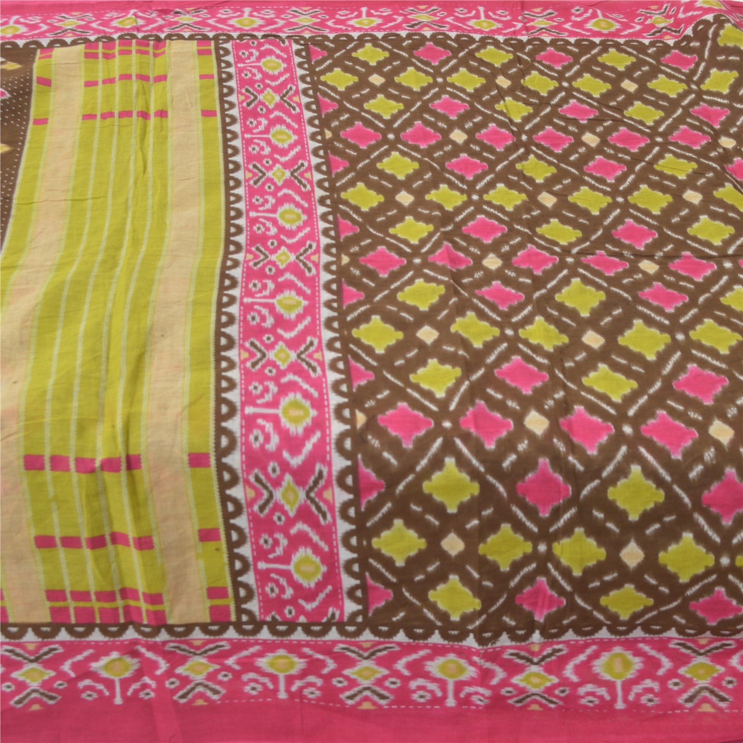 Sanskriti Vintage Sarees Brown/Pink Patan Patola Pure Cotton Printed Sari Fabric