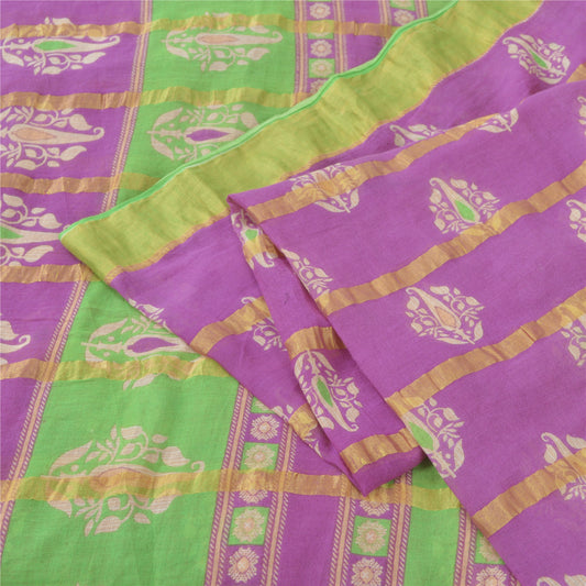 Sanskriti Vintage Sarees Purple Pure Cotton Printed Woven Sari 5yd Craft Fabric