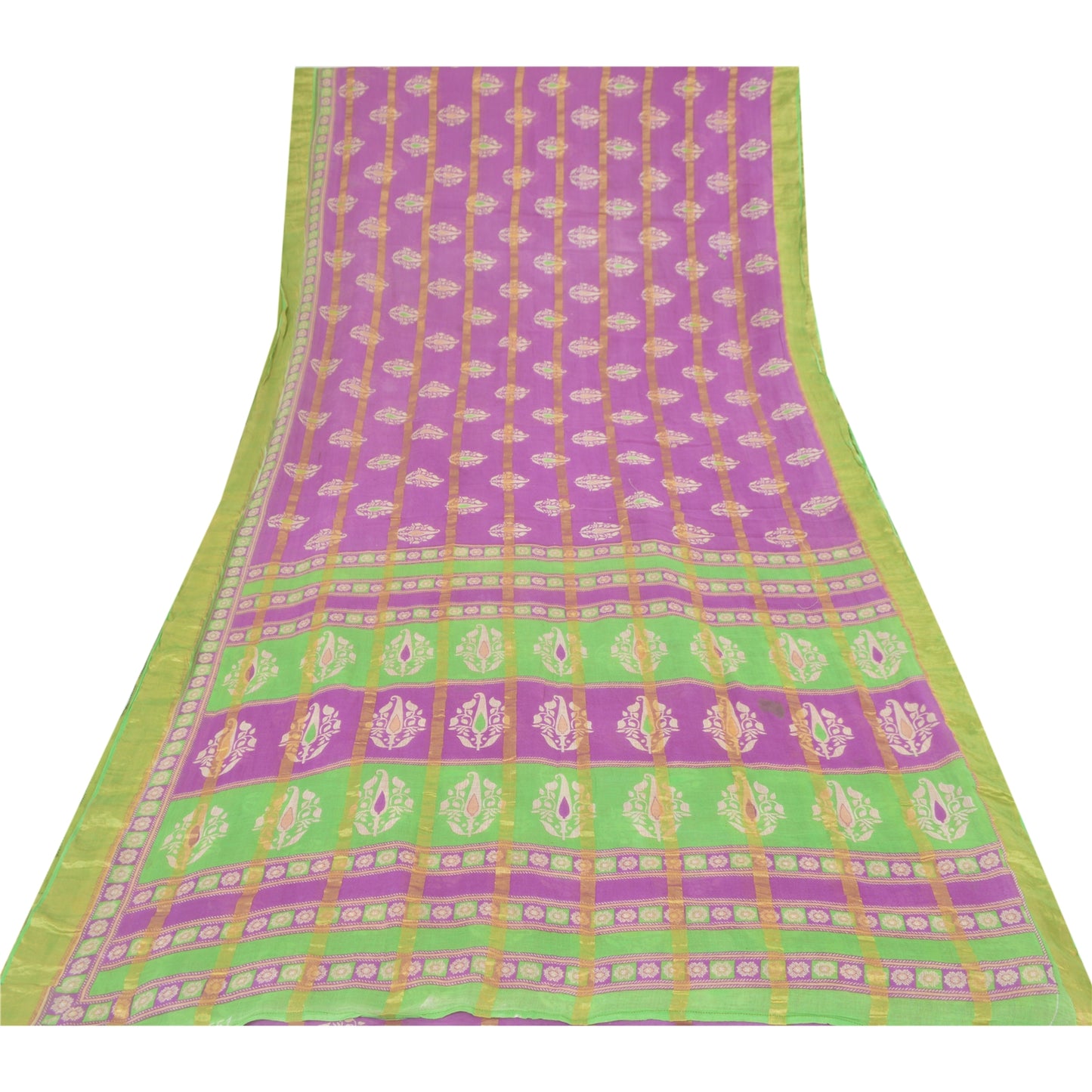 Sanskriti Vintage Sarees Purple Pure Cotton Printed Woven Sari 5yd Craft Fabric