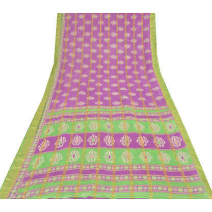 Sanskriti Vintage Sarees Purple Pure Cotton Printed Woven Sari 5yd Craft Fabric