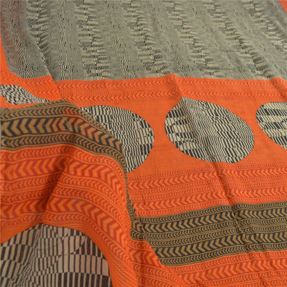 Sanskriti Vintage Sarees Black/Orange Pure Cotton Printed Sari 5yd Craft Fabric