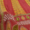 Sanskriti Vintage Sarees Red/Yellow Pure Cotton Printed Sari 5yd Craft Fabric