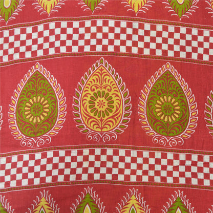 Sanskriti Vintage Sarees Red/Yellow Pure Cotton Printed Sari 5yd Craft Fabric