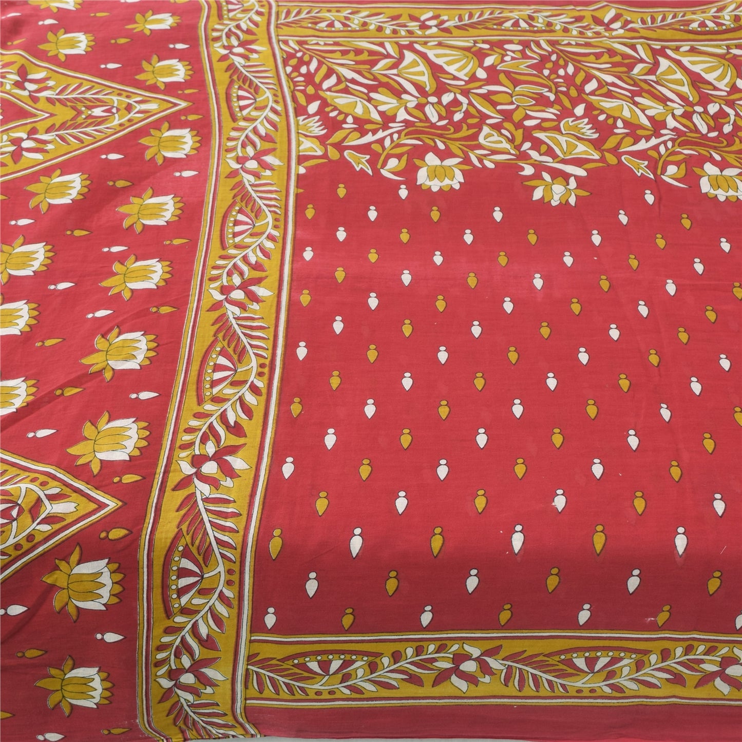 Sanskriti Vintage Sarees From India Red Pure Cotton Print Sari 5yd Craft Fabric