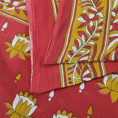 Sanskriti Vintage Sarees From India Red Pure Cotton Print Sari 5yd Craft Fabric