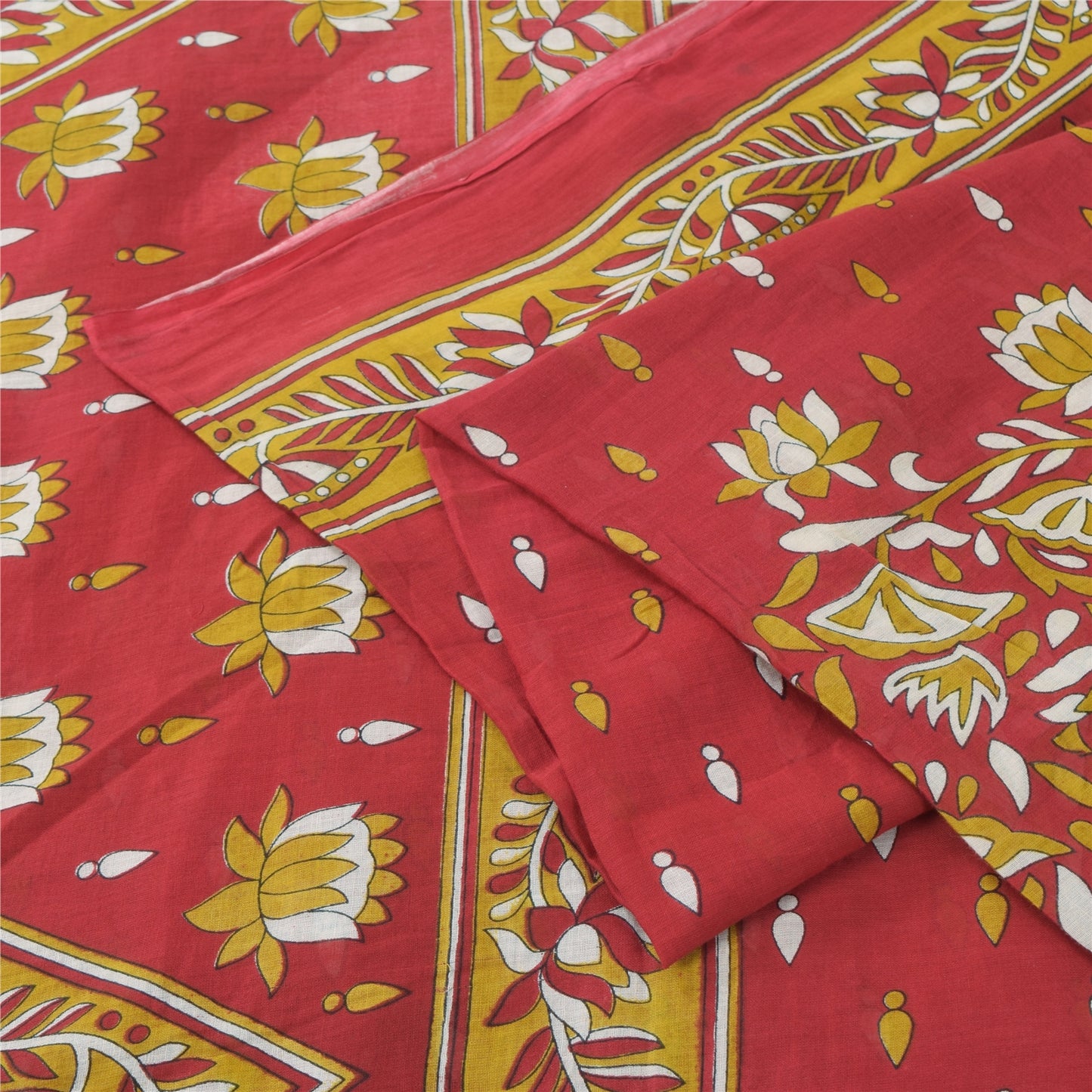 Sanskriti Vintage Sarees From India Red Pure Cotton Print Sari 5yd Craft Fabric