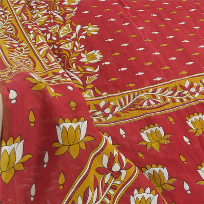 Sanskriti Vintage Sarees From India Red Pure Cotton Print Sari 5yd Craft Fabric