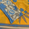 Sanskriti Vintage Sarees Yellow/Blue Pure Cotton Printed Sari 5yd Craft Fabric