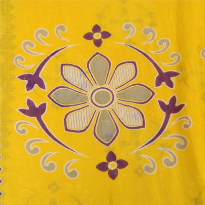 Sanskriti Vintage Sarees Yellow/Purple Pure Cotton Printed Sari 5yd Craft Fabric