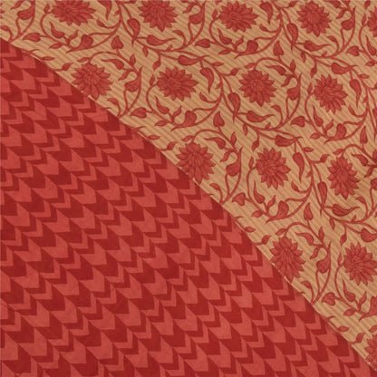 Sanskriti Vintage Sarees Red/Cream Pure Cotton Printed Sari 5yd Craft Fabric