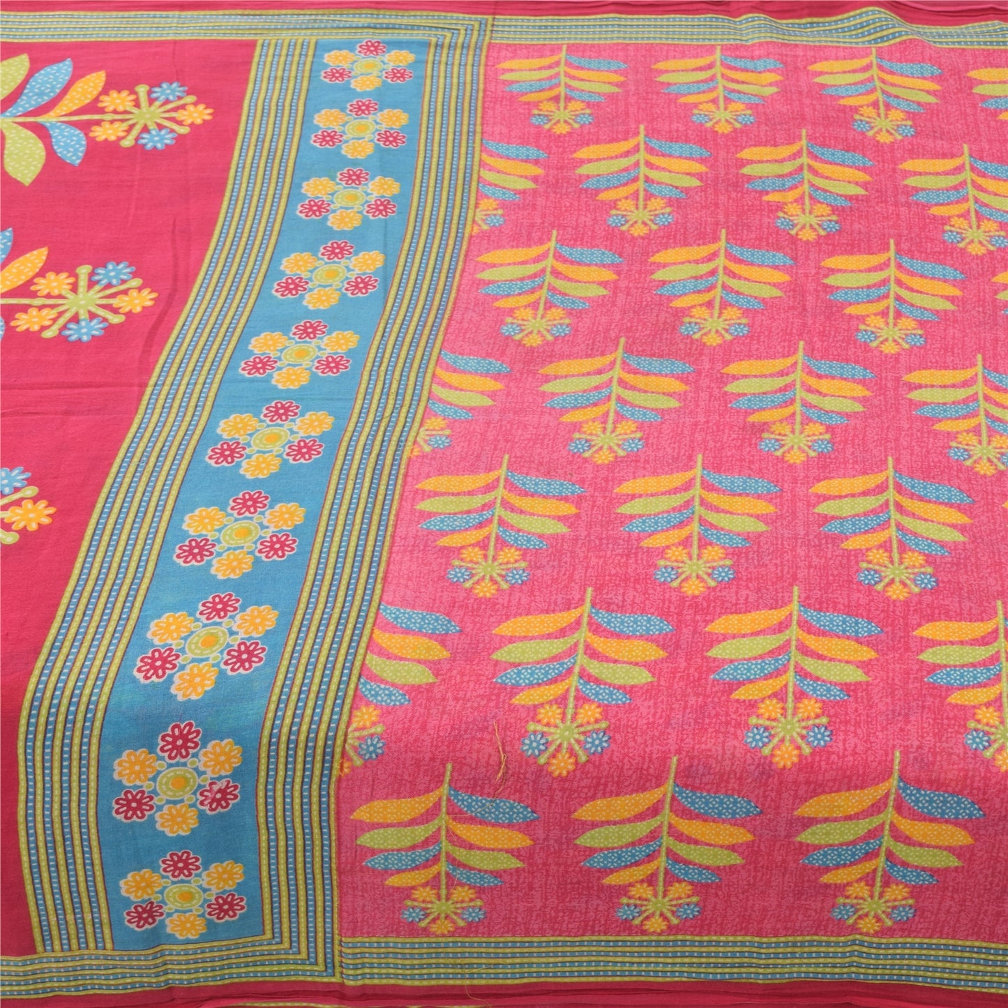 Sanskriti Vintage Sarees Indian Pink Pure Cotton Printed Sari 5yd Craft Fabric