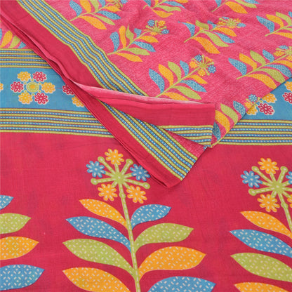 Sanskriti Vintage Sarees Indian Pink Pure Cotton Printed Sari 5yd Craft Fabric