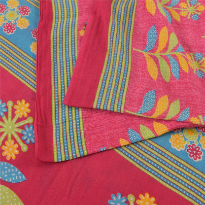 Sanskriti Vintage Sarees Indian Pink Pure Cotton Printed Sari 5yd Craft Fabric