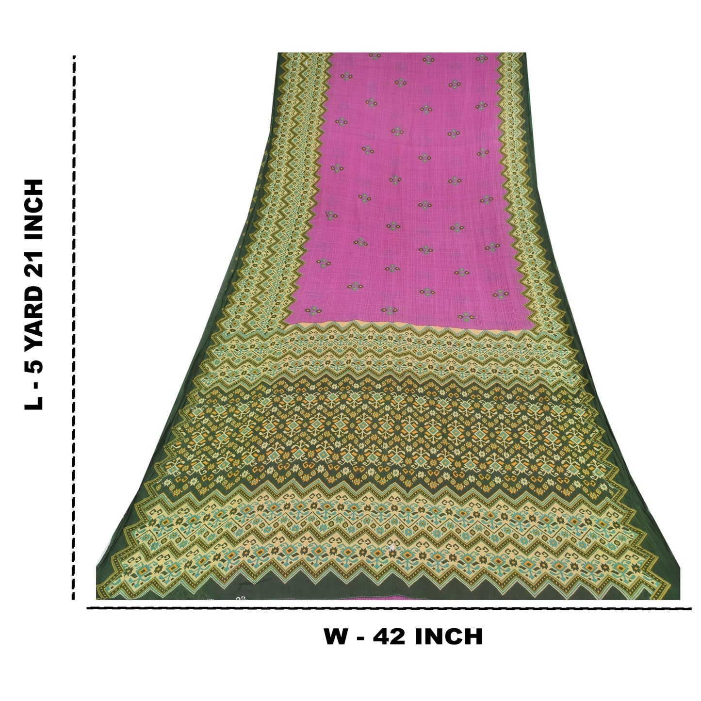 Sanskriti Vintage Sarees Purple/Green Pure Cotton Printed Sari 5yd Craft Fabric