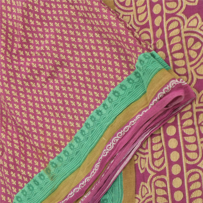 Sanskriti Vintage Sarees Indian Purple Pure Cotton Printed Sari 5yd Craft Fabric