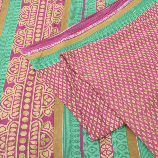 Sanskriti Vintage Sarees Indian Purple Pure Cotton Printed Sari 5yd Craft Fabric