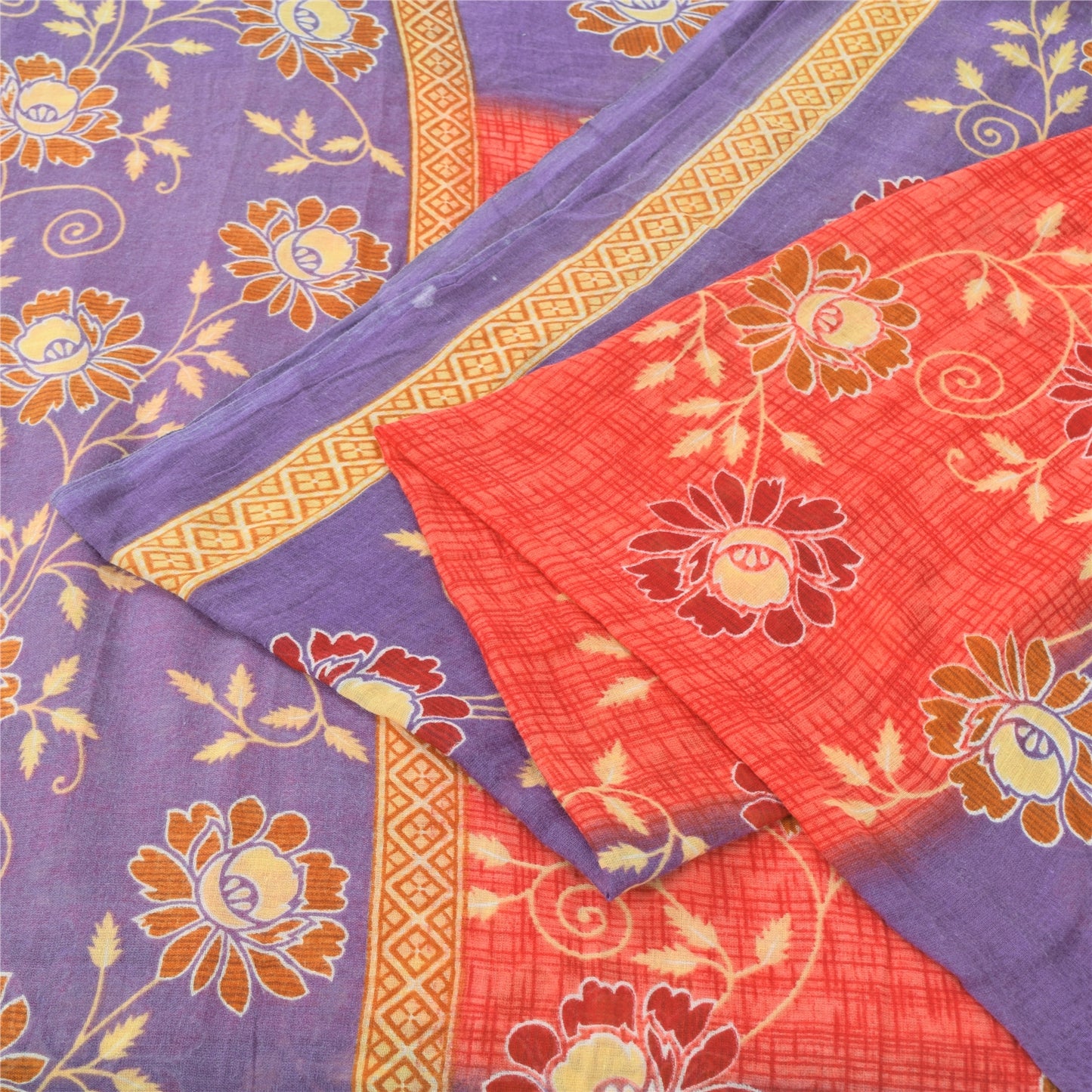 Sanskriti Vintage Sarees Indian Red/Purple Pure Cotton Printed Sari Craft Fabric