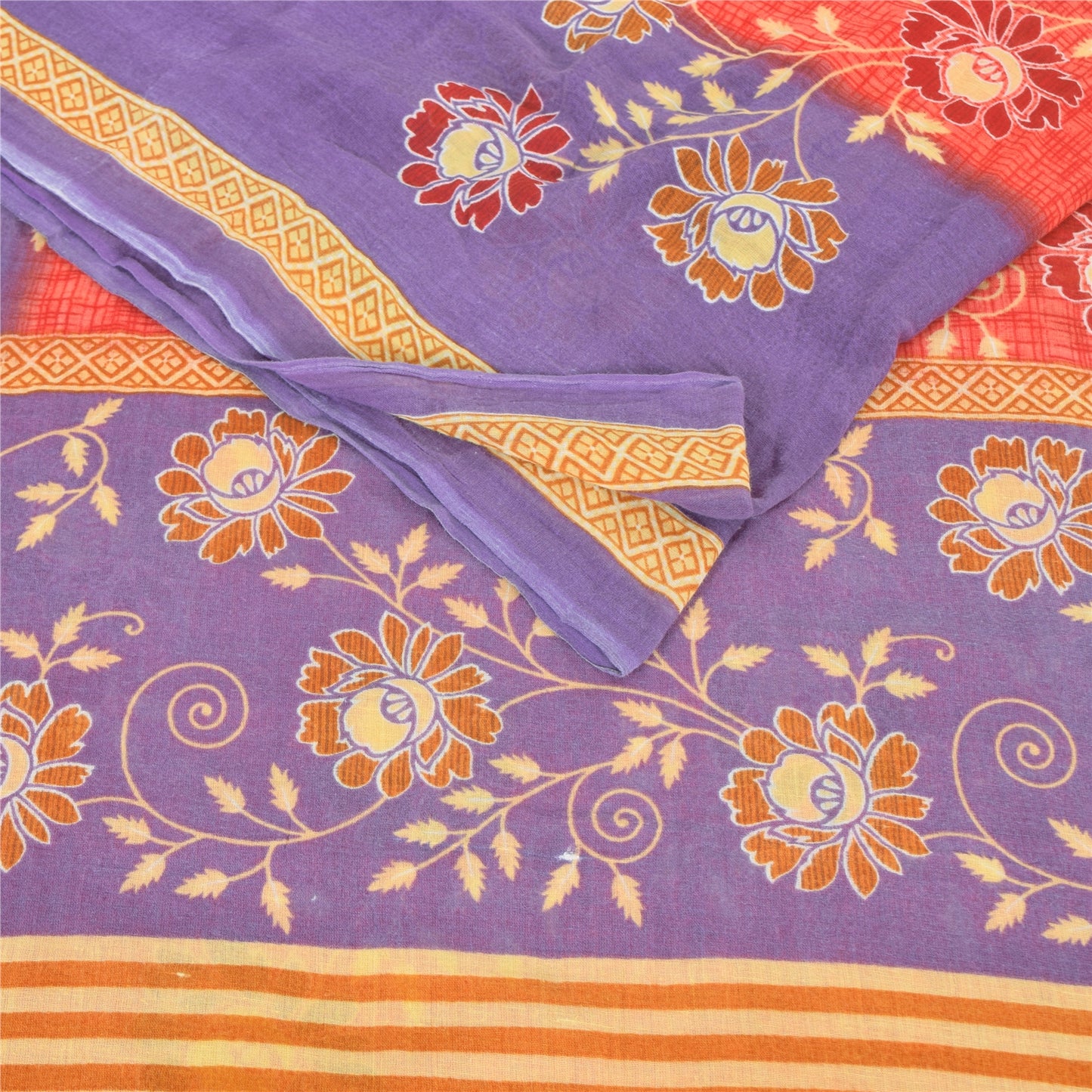 Sanskriti Vintage Sarees Indian Red/Purple Pure Cotton Printed Sari Craft Fabric