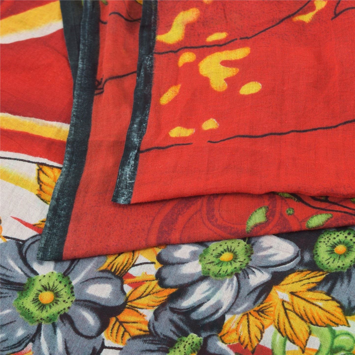 Sanskriti Vintage Sarees Red 100% Pure Cotton Printed Sari 5yd Craft Fabric