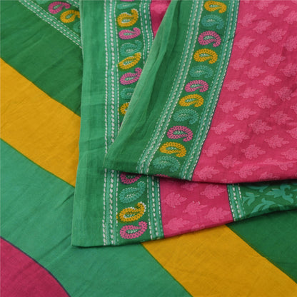 Sanskriti Vintage Sarees Indian Green Pure Cotton Printed Sari 5yd Craft Fabric