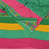 Sanskriti Vintage Sarees Indian Green Pure Cotton Printed Sari 5yd Craft Fabric