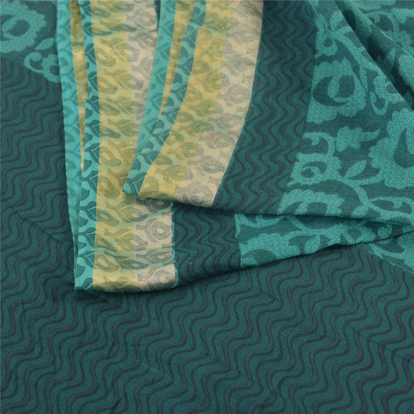 Sanskriti Vintage Sarees Indian Sea-Green Pure Cotton Printed Sari Craft Fabric