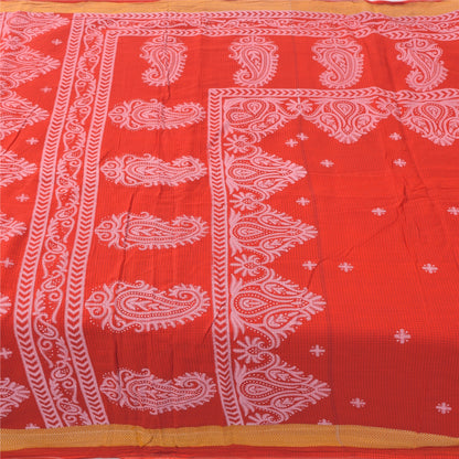 Sanskriti Vintage Sarees From India Red Pure Cotton Print Sari 5yd Craft Fabric