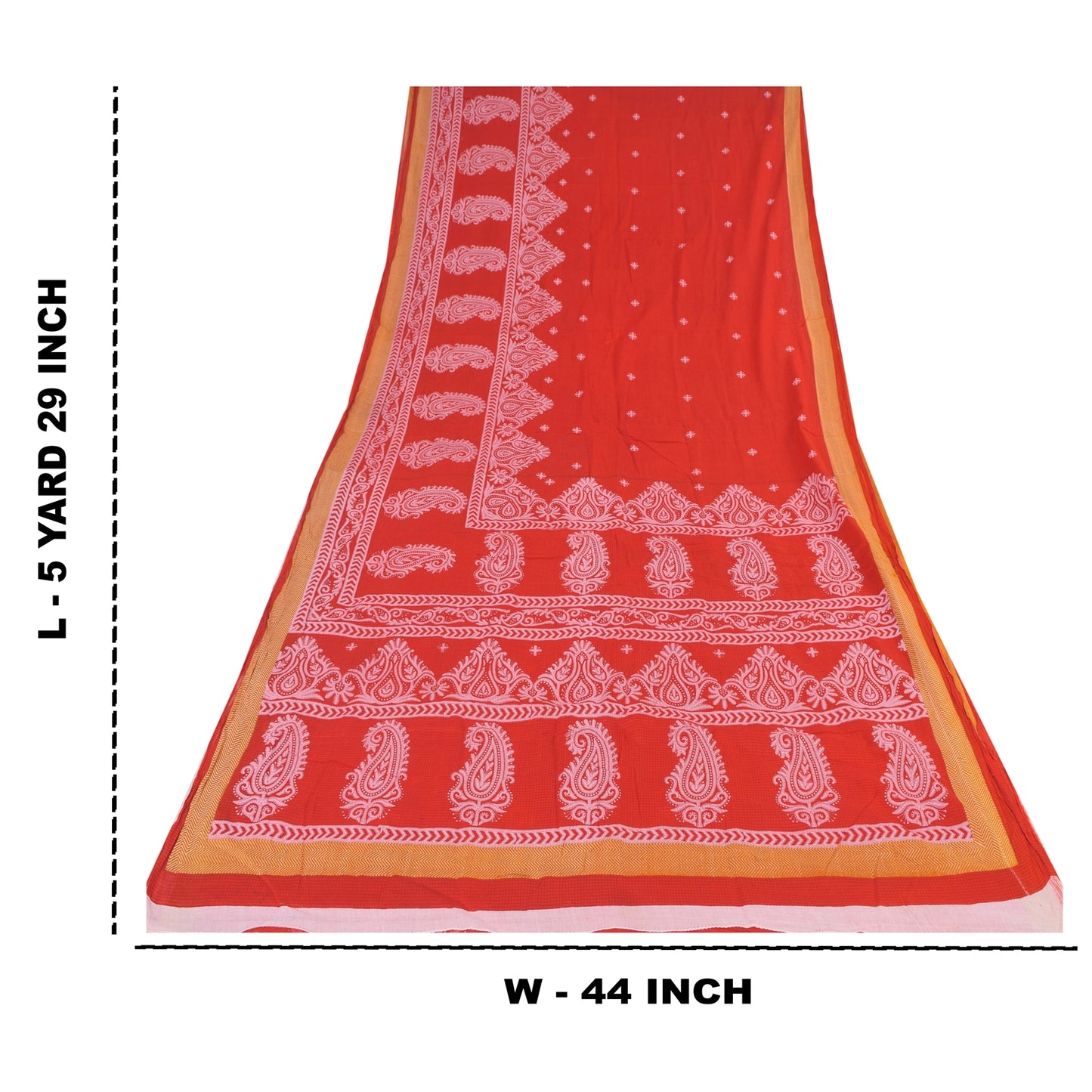 Sanskriti Vintage Sarees From India Red Pure Cotton Print Sari 5yd Craft Fabric