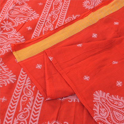 Sanskriti Vintage Sarees From India Red Pure Cotton Print Sari 5yd Craft Fabric