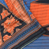 Sanskriti Vintage Sarees Blue/Orange Pure Cotton Printed Sari 5yd Craft Fabric