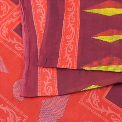 Sanskriti Vintage Sarees Purple/Peach Pure Cotton Printed Sari 5yd Craft Fabric