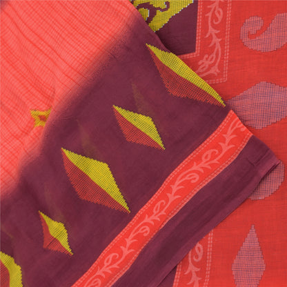 Sanskriti Vintage Sarees Purple/Peach Pure Cotton Printed Sari 5yd Craft Fabric