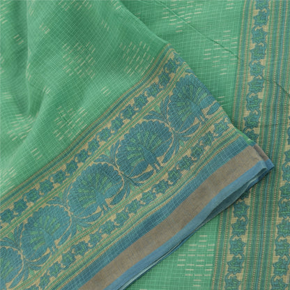 Sanskriti Vintage Sarees Indian Green Pure Cotton Printed Sari 6yd Craft Fabric