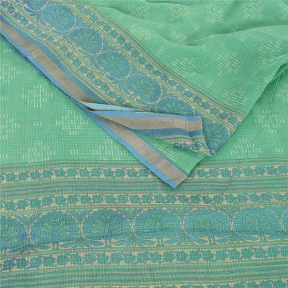 Sanskriti Vintage Sarees Indian Green Pure Cotton Printed Sari 6yd Craft Fabric