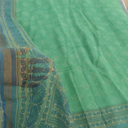 Sanskriti Vintage Sarees Indian Green Pure Cotton Printed Sari 6yd Craft Fabric