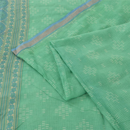 Sanskriti Vintage Sarees Indian Green Pure Cotton Printed Sari 6yd Craft Fabric