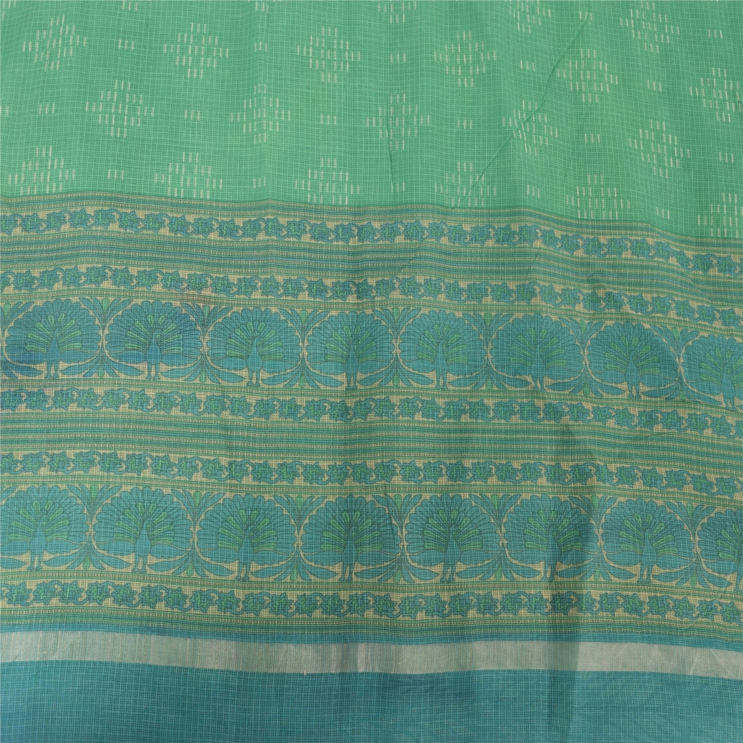 Sanskriti Vintage Sarees Indian Green Pure Cotton Printed Sari 6yd Craft Fabric