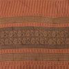 Sanskriti Vintage Sarees Peach/Black Hand Block Printed Pure Cotton Sari Fabric