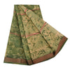 Sanskriti Vintage Sarees Cream/Green Kota Woven Pure Cotton Printed Sari Fabric