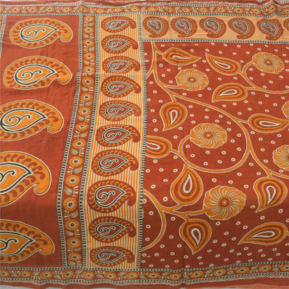 Sanskriti Vintage Sarees Indian Orange Pure Cotton Printed Sari 5yd Craft Fabric