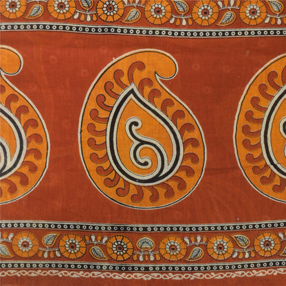 Sanskriti Vintage Sarees Indian Orange Pure Cotton Printed Sari 5yd Craft Fabric