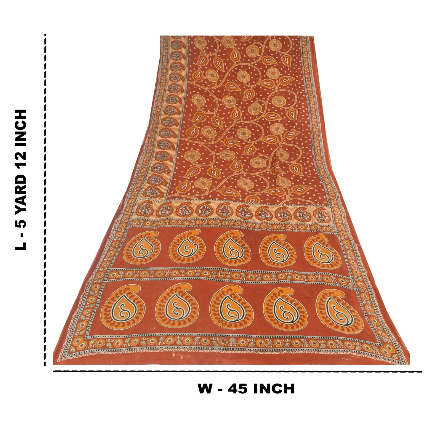 Sanskriti Vintage Sarees Indian Orange Pure Cotton Printed Sari 5yd Craft Fabric