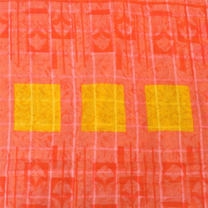 Sanskriti Vintage Sarees Yellow/Red Pure Cotton Printed Sari 5yd Craft Fabric