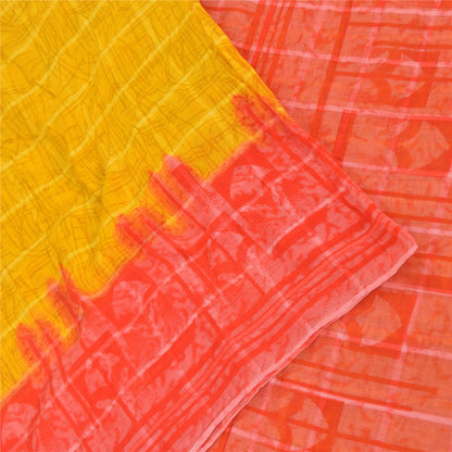 Sanskriti Vintage Sarees Yellow/Red Pure Cotton Printed Sari 5yd Craft Fabric